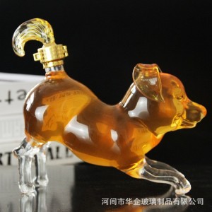 河北華企吹制十二生肖小狗酒瓶高硼硅玻璃工藝酒瓶出口外貿產品